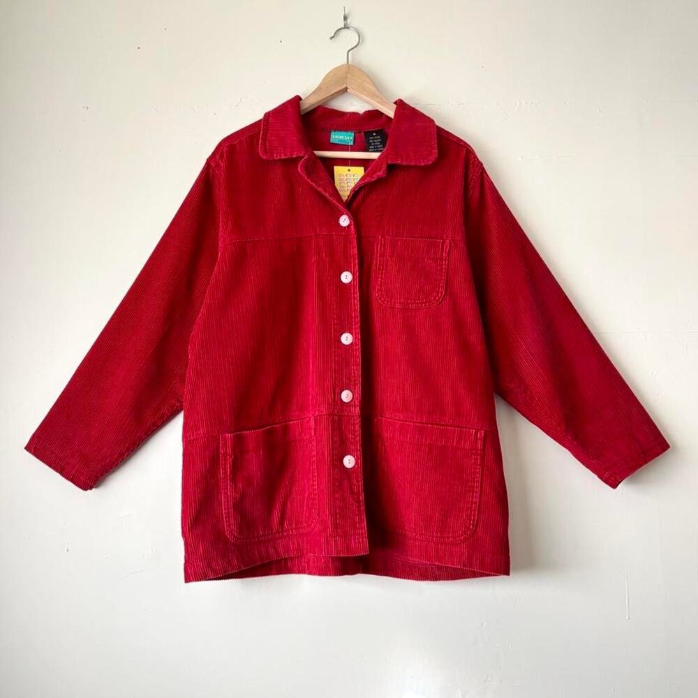 $198 NWT OOAK Upcycled Red Corduroy Chore Coat Slow Fashion Workwear Size M